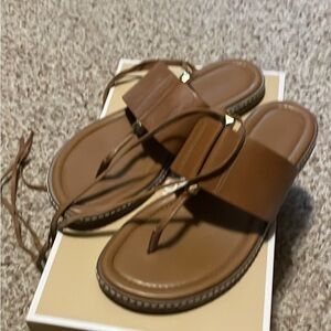 Michael Kors Cognac Leather Toe-Post Slide Sandals